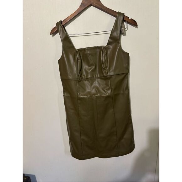 The Drop Women's Size Small Faux Leather Capers Olive Green Mini Dress - Picture 1 of 7